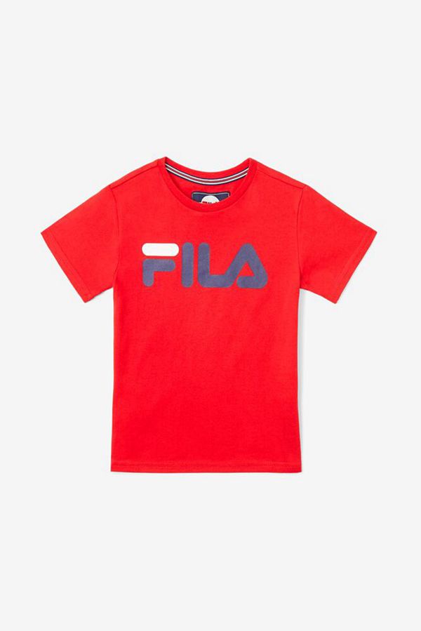 Fila White Sleeve Logo Boy's Tee - Red,NZ 935-51483